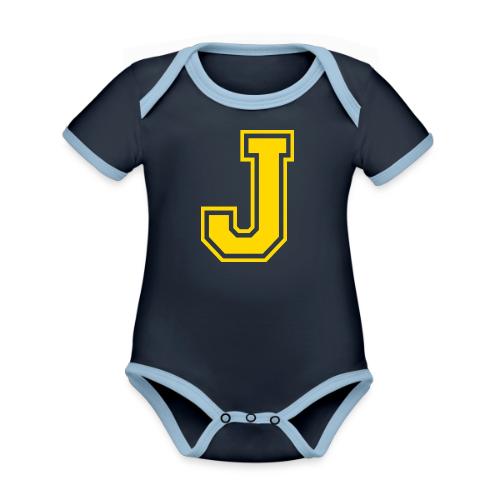 Letter J – Capital Athletic Alphabet Monogram - Organic Contrast SS Baby Bodysuit
