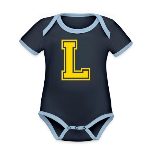 Letter L – Capital Athletic Alphabet Monogram - Organic Contrast SS Baby Bodysuit