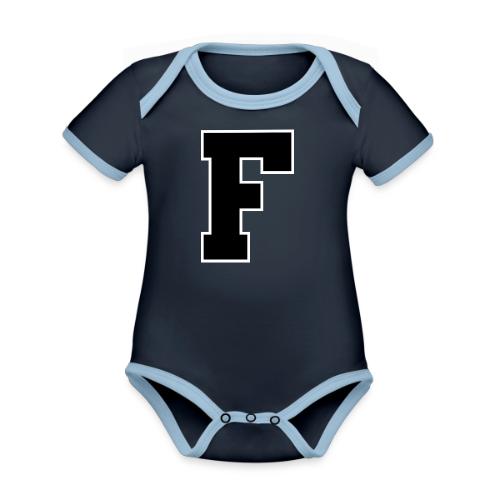 Varsity Letter F Athletic Monogram - Organic Contrast SS Baby Bodysuit