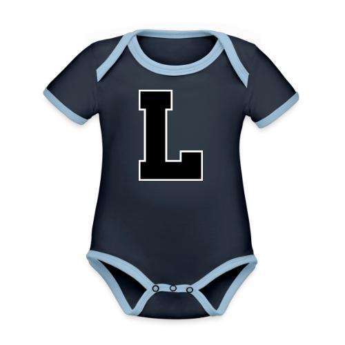 Varsity Letter L Athletic Monogram - Organic Contrast SS Baby Bodysuit