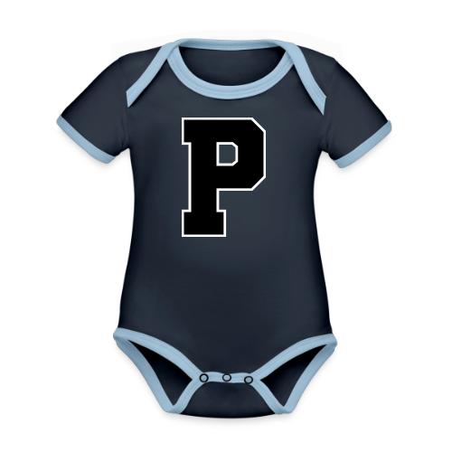 Varsity Letter P Athletic Alphabet Design - Organic Contrast SS Baby Bodysuit