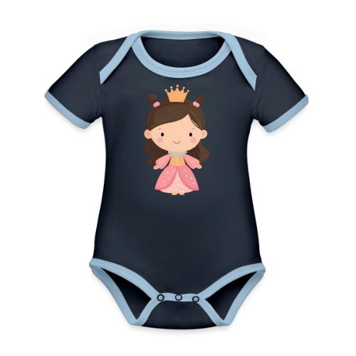 Cute Cartoon Little Princess Standing and Smiling - Organic Contrast SS Baby Bodysuit