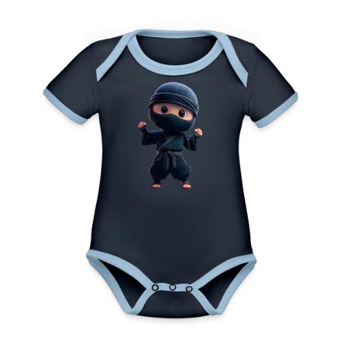 Cute Cartoon Ninja Toddler in Fight Pose - Organic Contrast SS Baby Bodysuit