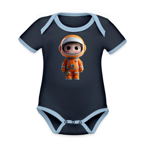Cute Cartoon Astronaut in Orange Suit - Organic Contrast SS Baby Bodysuit
