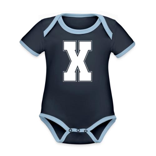 White Letter X – Varsity Alphabet Monogram - Organic Contrast SS Baby Bodysuit