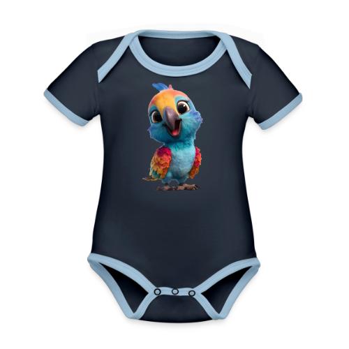 Colorful Cartoon Baby Parrot Design - Organic Contrast SS Baby Bodysuit