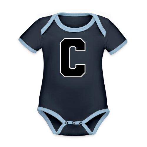 Varsity Letter C Collegiate Monogram - Organic Contrast SS Baby Bodysuit