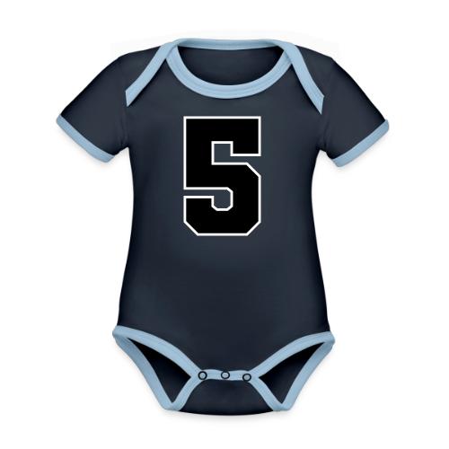 Varsity Number 5 Athletic Design - Organic Contrast SS Baby Bodysuit