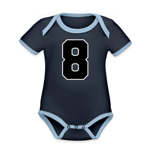 Varsity Number 8 College Style - Organic Contrast SS Baby Bodysuit