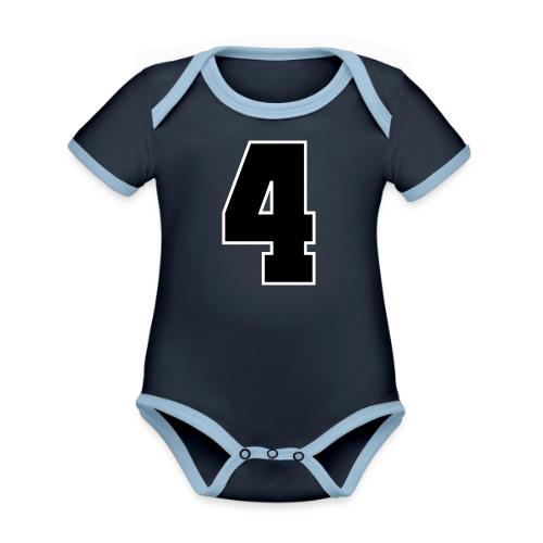 Varsity Number 4 College Style - Organic Contrast SS Baby Bodysuit