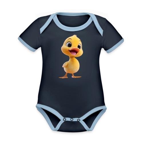 Bright Yellow Baby Duck Smiling - Organic Contrast SS Baby Bodysuit