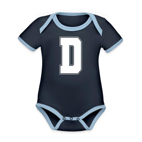 White Letter D – Varsity Alphabet Monogram - Organic Contrast SS Baby Bodysuit