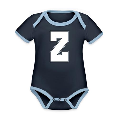 White Letter Z – Varsity Alphabet Monogram - Organic Contrast SS Baby Bodysuit