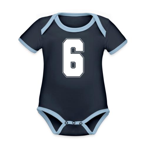 White Number 6 – Varsity Font - Organic Contrast SS Baby Bodysuit