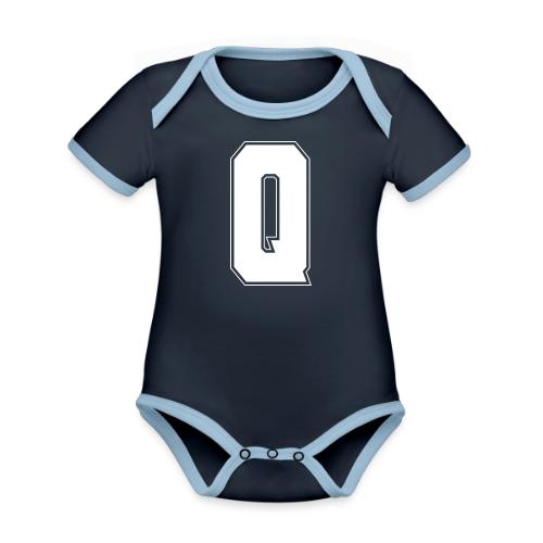White Letter Q – Varsity Alphabet Monogram - Organic Contrast SS Baby Bodysuit