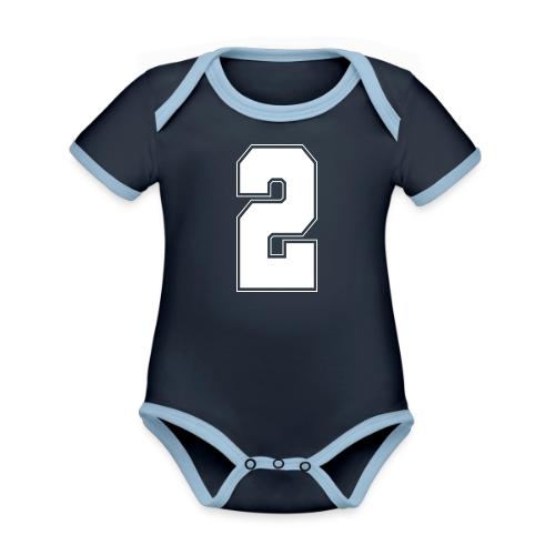 White Number 2 – Varsity Font - Organic Contrast SS Baby Bodysuit