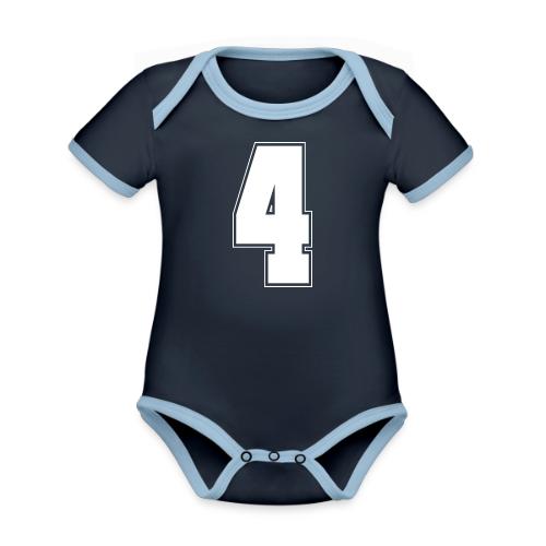White Number 4 – Varsity Font - Organic Contrast SS Baby Bodysuit