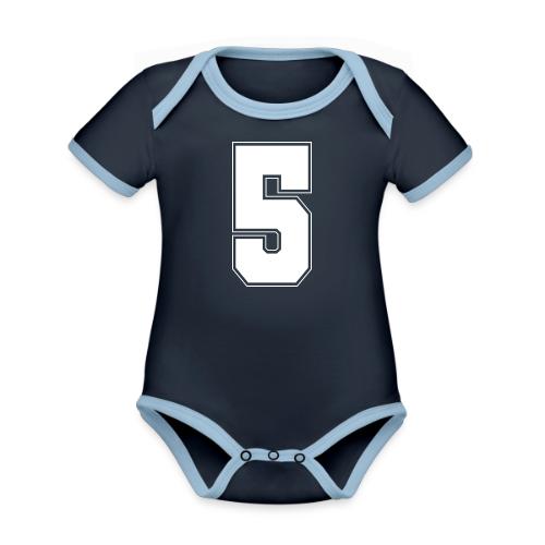 White Number 5 – Varsity Font - Organic Contrast SS Baby Bodysuit