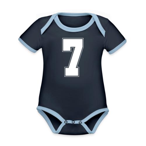 White Number 7 – Varsity Font - Organic Contrast SS Baby Bodysuit