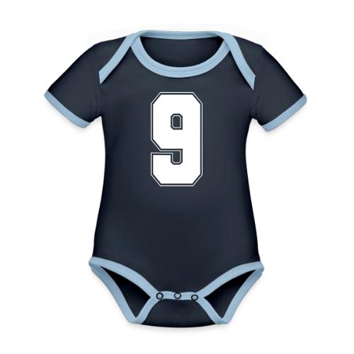 White Number 9 – Varsity Font - Organic Contrast SS Baby Bodysuit