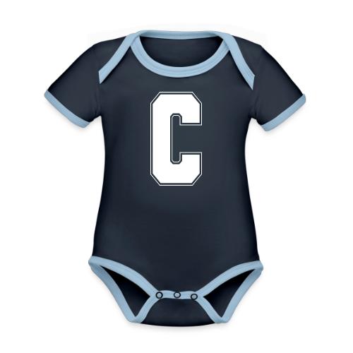 White Letter C – Varsity Alphabet Monogram - Organic Contrast SS Baby Bodysuit