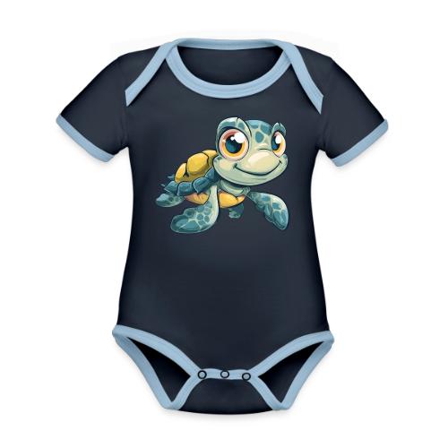 Playful Cartoon Baby Sea Turtle with a Smile - Organic Contrast SS Baby Bodysuit