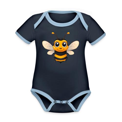 Happy Cartoon Baby Bee with Open Wings - Organic Contrast SS Baby Bodysuit