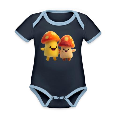 Joyful Cartoon Mushroom Duo - Organic Contrast SS Baby Bodysuit