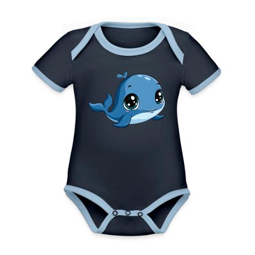 Smiling Blue Baby Whale - Organic Contrast SS Baby Bodysuit