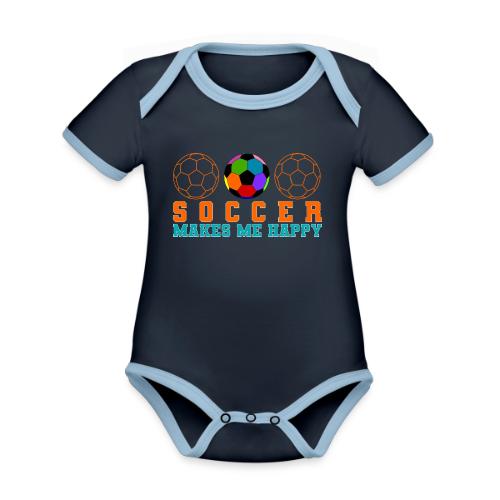 Soccer Makes Me Happy - Organic Contrast SS Baby Bodysuit