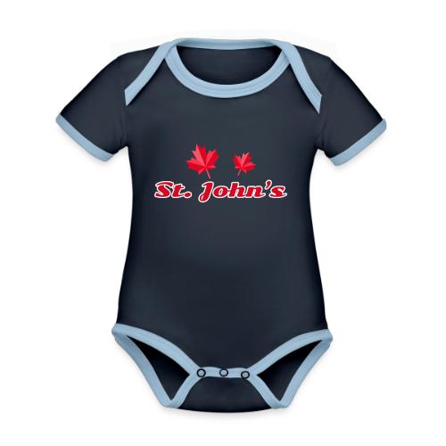 St. John's with two red maple leaves - Organic Contrast SS Baby Bodysuit