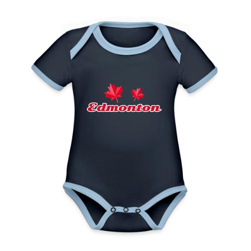 Edmonton with two red maple leaves - Organic Contrast SS Baby Bodysuit