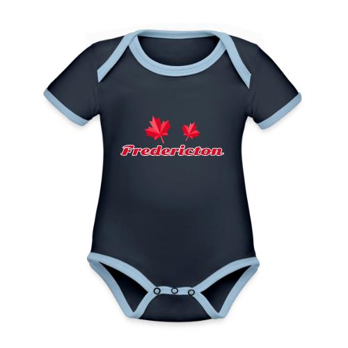Fredericton with two red maple leaves - Organic Contrast SS Baby Bodysuit