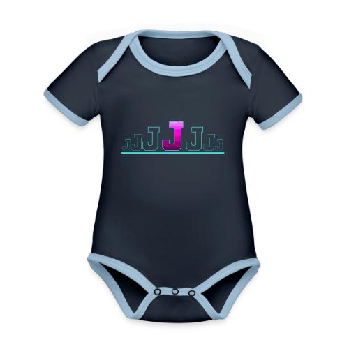 Letter J – Capital Varsity Alphabet Monogram - Organic Contrast SS Baby Bodysuit