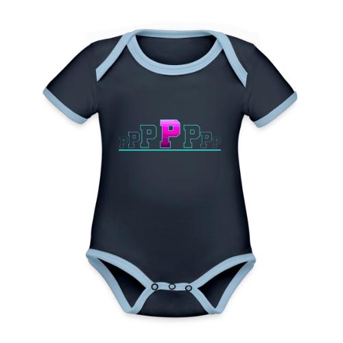 Letter P – Capital Varsity Alphabet Monogram - Organic Contrast SS Baby Bodysuit