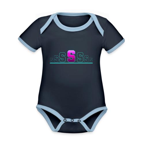 Letter S – Capital Varsity Alphabet Monogram - Organic Contrast SS Baby Bodysuit