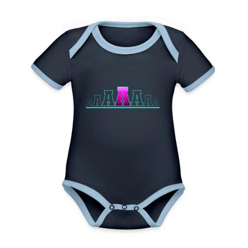 Letter A – Capital Varsity Alphabet Monogram - Organic Contrast SS Baby Bodysuit