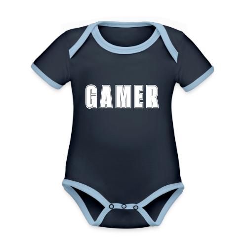 Gamer Collegiate White Text Design - Organic Contrast SS Baby Bodysuit