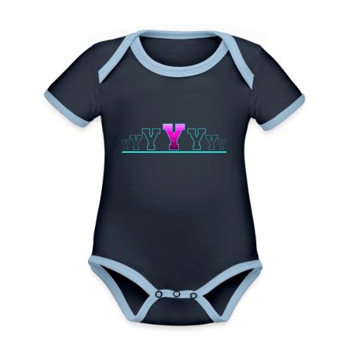 Letter Y – Capital Varsity Alphabet Monogram - Organic Contrast SS Baby Bodysuit