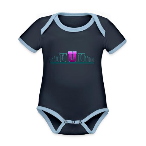 Letter U – Capital Varsity Alphabet Monogram - Organic Contrast SS Baby Bodysuit