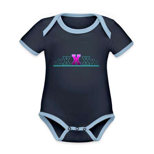 Letter X – Capital Varsity Alphabet Monogram - Organic Contrast SS Baby Bodysuit