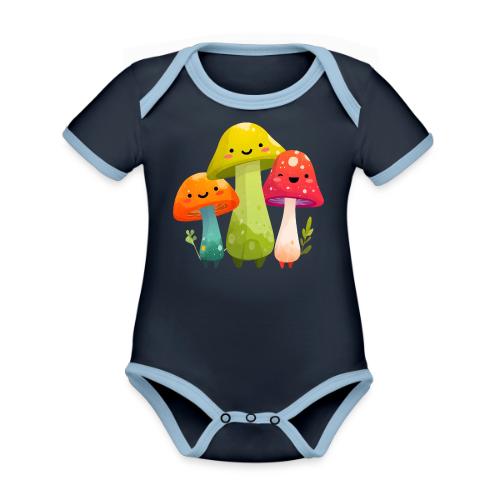 Trio of Happy Mushrooms - Organic Contrast SS Baby Bodysuit