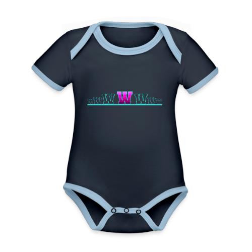 Letter W – Capital Varsity Alphabet Monogram - Organic Contrast SS Baby Bodysuit