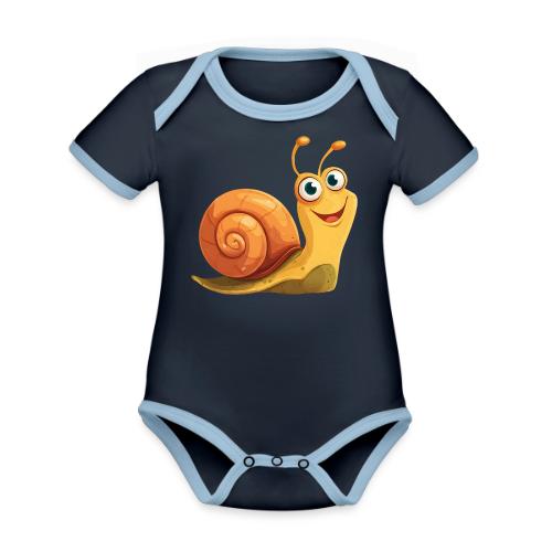 Happy Cartoon Snail with a Smile - Organic Contrast SS Baby Bodysuit