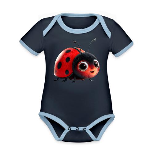 Adorable Cartoon Ladybug with Big Eyes - Organic Contrast SS Baby Bodysuit