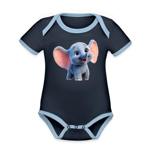 Playful Baby Elephant with Big Eyes - Organic Contrast SS Baby Bodysuit