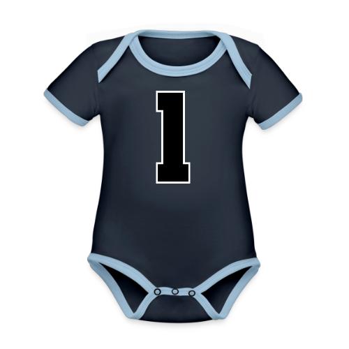 Varsity Number 1 Athletic Style - Organic Contrast SS Baby Bodysuit
