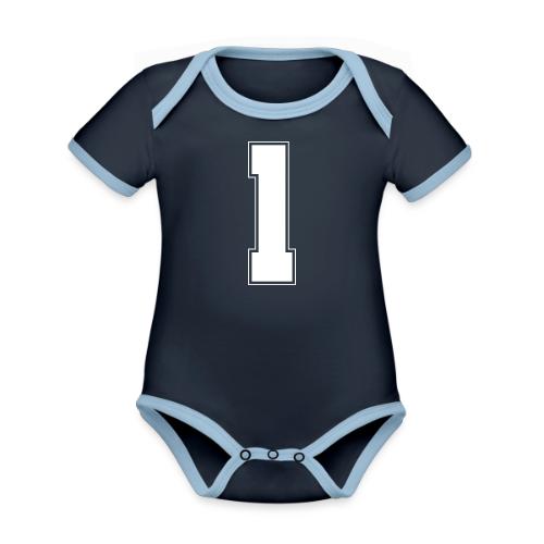 White Number 1 – Varsity Font - Organic Contrast SS Baby Bodysuit
