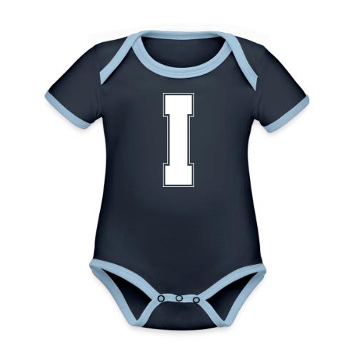 White Letter I – Varsity Alphabet Monogram - Organic Contrast SS Baby Bodysuit