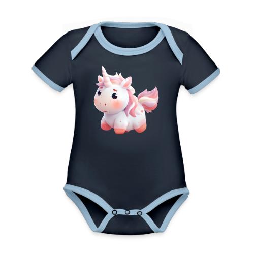 Sweet Cartoon Pink Unicorn - Organic Contrast SS Baby Bodysuit